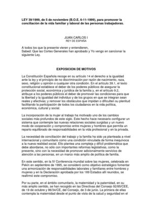LEY 39 - 1999 CONCILIACION VIDA FAMILIAR