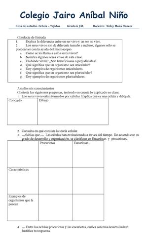 Guia de estudio:  La célula