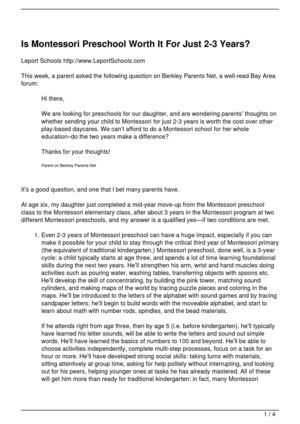 Is Montessori Preschool Worth It For Just 2-3 Years?