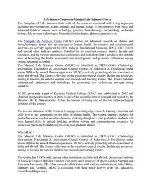 Life Science Courses in Manipal Life Sciences Centre 