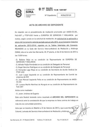 Actas de reuniones en el SIMA el día 22 de febrero