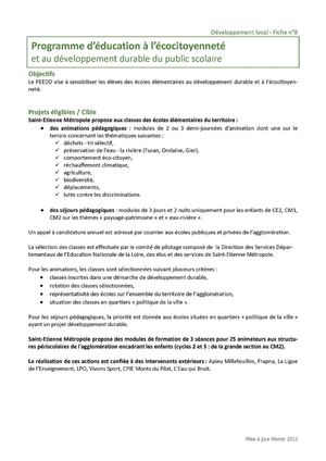 Fiche n°8 : Programme d’éducation à l’écocitoyenneté et au développement durable du public scolaire