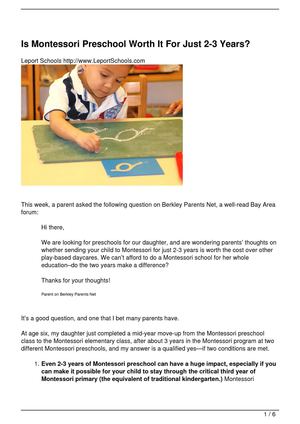 Is Montessori Preschool Worth It For Just 2-3 Years?