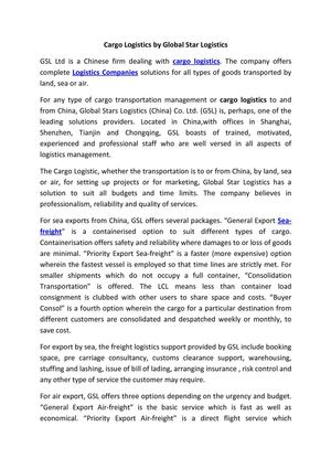 Cargo Logistics by Global Star Logistics