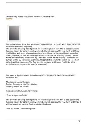 Apple iPad with Retina Display MD513LL/A (16GB, Wi-Fi, White) NEWEST VERSION  by Apple