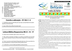 Boletim IP Betânia - Especial - Culto do Bebê 2011