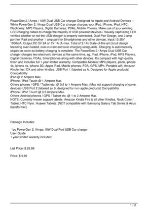 PowerGen 2.1Amps Dual USB Car charger