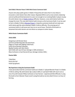 Solo Diablo 3 Inferno Monster Power A few With Witch Doctor Summoner Create