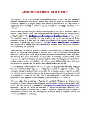Labour Hire Companies - Good or Bad ?