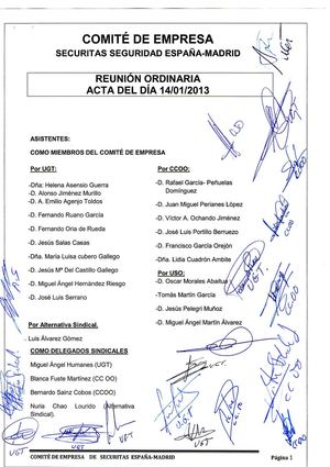 Acta Comité empresa Securitas Madrid