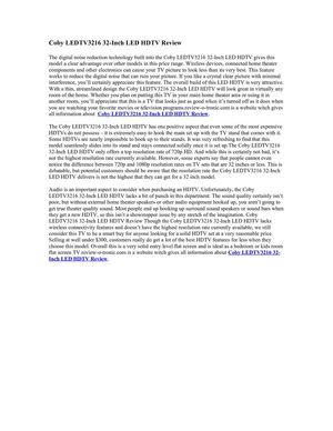 Coby LEDTV3216 32-Inch LED HDTV Review