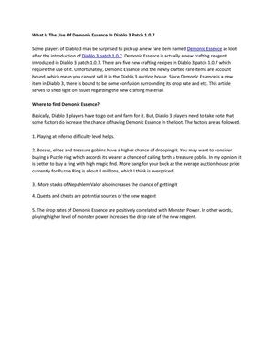 What Is The Using of Demonic Essence In Diablo 3 Patch 1.0.7