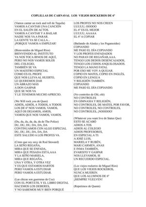 COPLILLAS CARNAVAL "LOS VIEJOS/AS ROCKEROS/AS" DE 6º