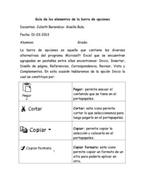 Guía de los elementos de la barra de opciones de excel
