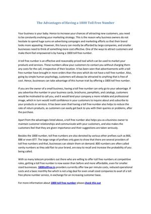 The Advantages of Having a 1800 Toll Free Number