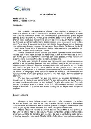 Estudo Bíblico - O Pecado da Inveja