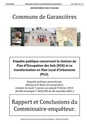 Élaboration du PLU de Garancières - Rapport et Conclusions du Commissaire-enquêteur.