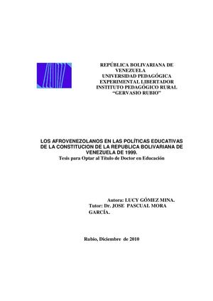LOS AFROVENEZOLANOS EN LAS POLÍTICAS EDUCATIVAS DE LA CONSTITUCION DE LA REPUBLICA BOLIVARIANA DE VENEZUELA DE 1999