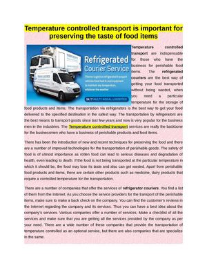 Temperature Controlled Transport Is Important For Preserving The Taste Of Food Items