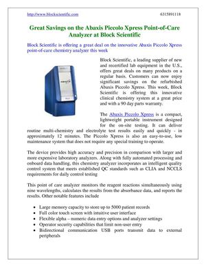 Great Savings on the Abaxis Piccolo Xpress Point-of-Care Analyzer at Block Scientific
