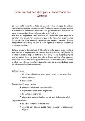 Experimentos de electricidad, magnetismo, luz y plasma.