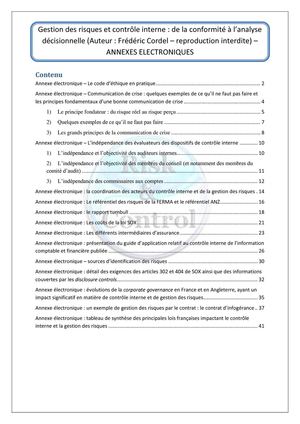 Gestion des risques et contrôle interne : annexes électroniques