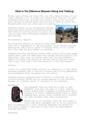 what is the difference between hiking and trekking