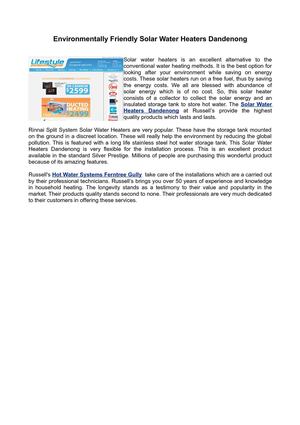 Solar Water Heaters Dandenong, Hot Water Systems Ferntree Gully