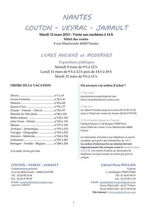 VENTE DE LIVRES ANCIENS ET MODERNES 12-03-2013 