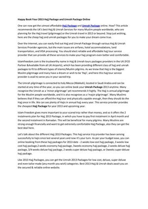 Happy Book Your 2013 Hajj Package and Umrah Package Online