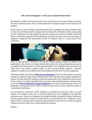 ITIL courses in Bangalore - Is ITIL course Valuable for Our Future