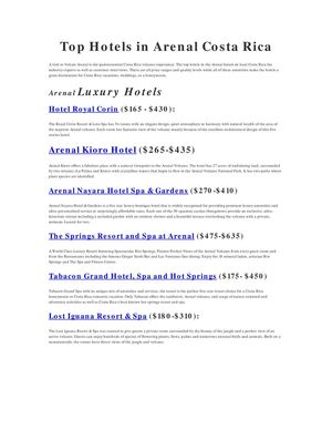 Top ranked Resorts in Arenal Costa Rica