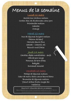 Menus cantine - Semaines 11 à 16