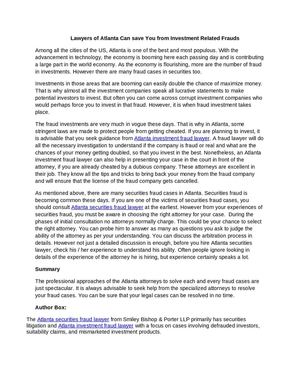 Lawyers of Atlanta Can save You from Investment Related Frauds