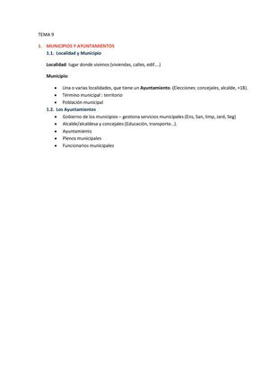 Esquema parcial 4º Tema 9 Conocimiento del Medio