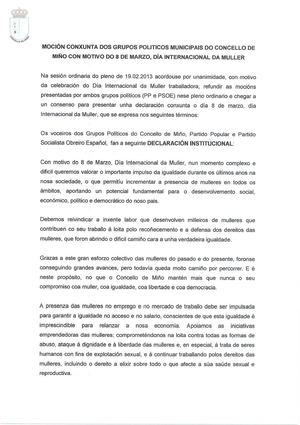 MOCIÓN CONXUNTA DIA DAS MULLERES - 8 DE MARZO 2013