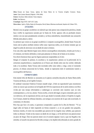 Comentario Éxtasis de Santa Teresa, Berniini.