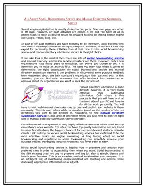 All About Social Bookmarking Service And Manual Directory Submission Service