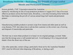 Broadway Herbicide – Restraining the Growth of Large Leafed Weeds and Permanent Grasses