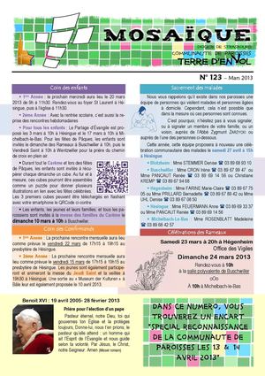 Bulletin paroissial "Mosaïque" n°123 - Mars 2013