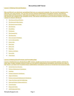 Microsoft Excel 2007 Tutorial