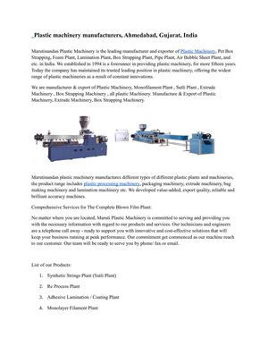 Plastic machinery manufacturers, Ahmedabad, Gujarat, India