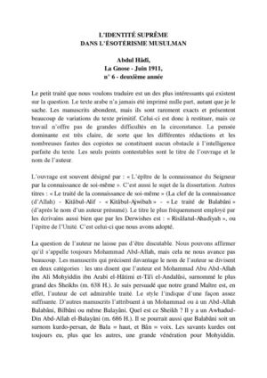Abdul Hâdî Aguéli - L'Identité suprême dans l'ésotérisme musulman