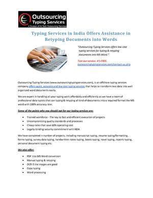 Typing Services in India Offers Assistance in Retyping Documents into Words