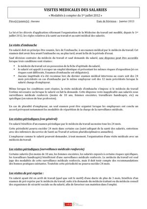 Visite médicale des salariés