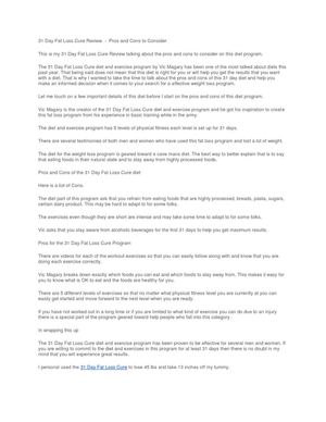 31 Day Fat Loss Cure - Pros & Cons of the Diet