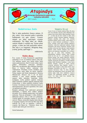 Senamiesčio pagr. mokyklos laikraštis Atspindys. 2013. Vasaris