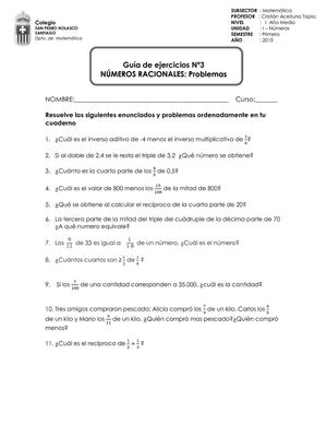 Guía 3: Problemas con números racionales
