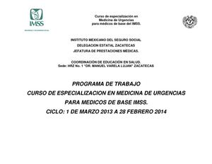 Programa Operativo del Curso de Especializacion en Medicina de Urgencias