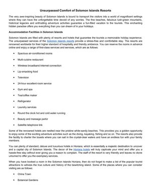 Unsurpassed Comfort of Solomon Islands Resorts